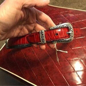 Brighton Red Leather Belt with Silver Buckle